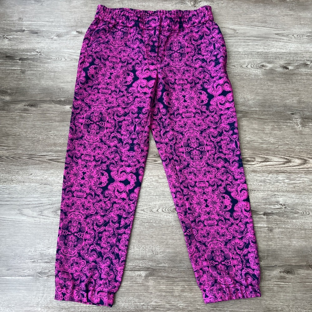 NWT Ann Taylor Paisley Damask Ankle Pants Womens 0 Pink Tapered Jogger Style